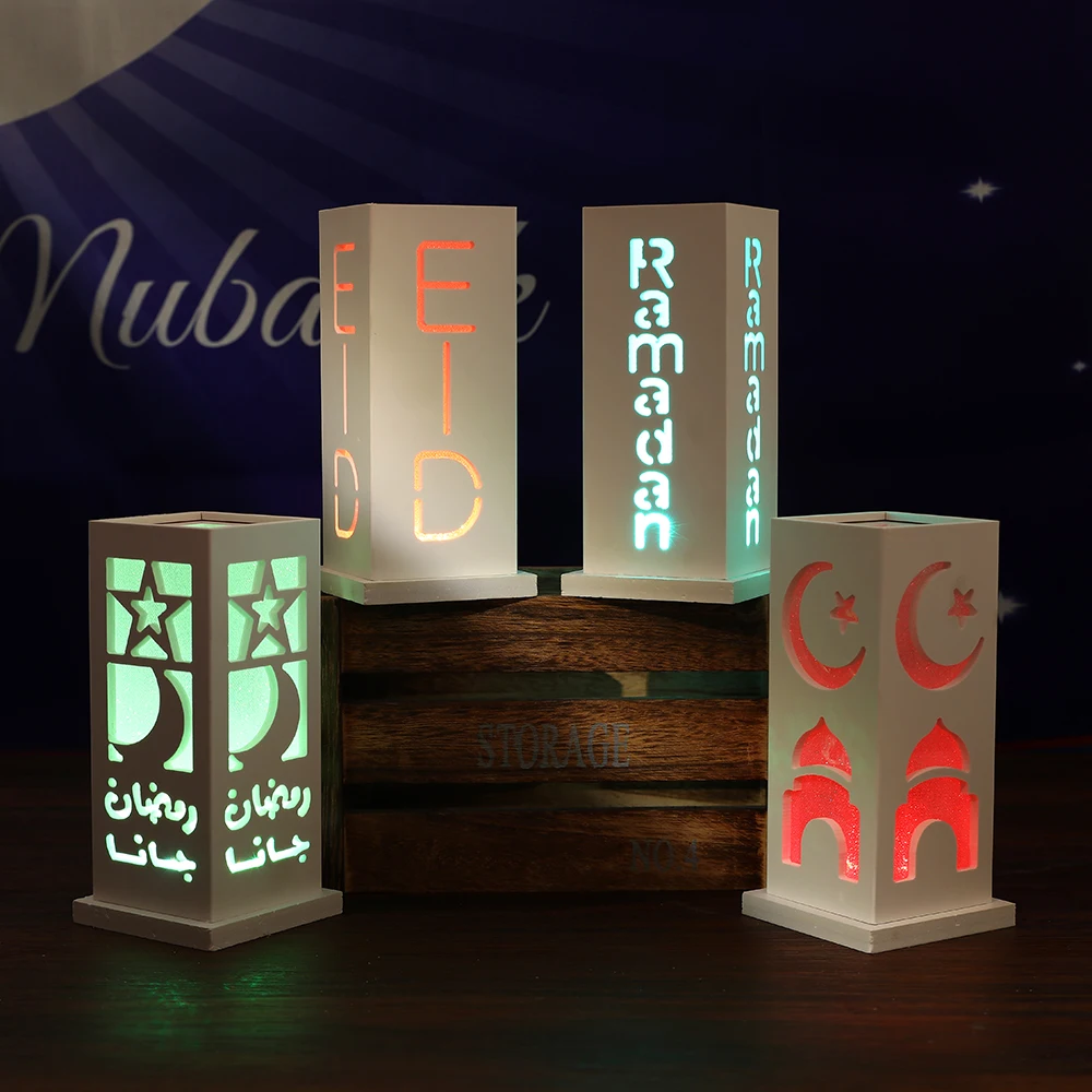 1pc Ramadan LED Lamp Multicolor Muslim Festival Moon Star Hollow Desktop Night Light Mubarak Lighting Home Table Decoration