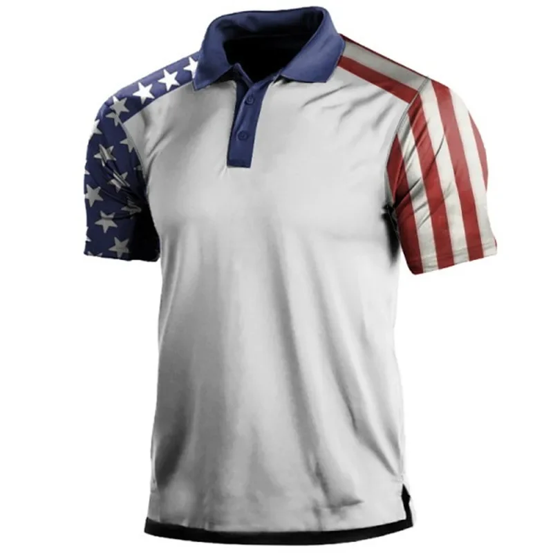 Vintage Men's Polo Shirt Camouflage Men's Clothing Printed Shirts Summer Short Sleeve Fashion Men's Button Lapel Down Polo Tops