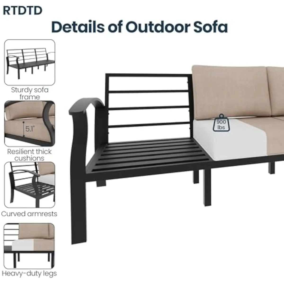 Outdoor sectional patio set for 5 people with semicircular modern design sand-colored aluminum frame rust-proof finish ergonomic