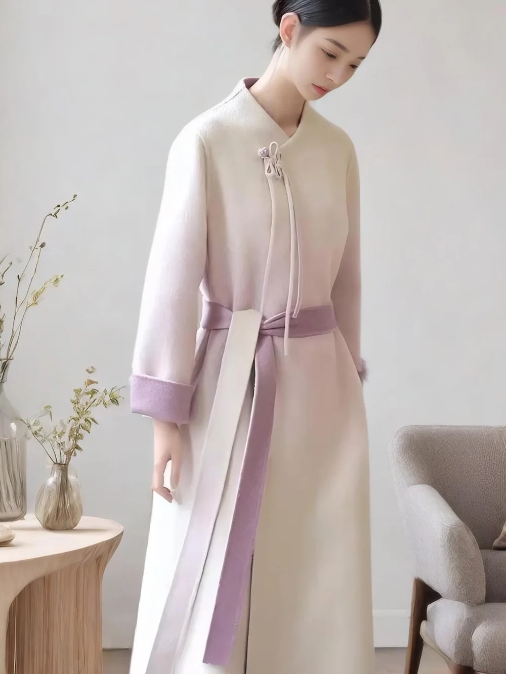 Women Aesthetic Bow White Purple Long Coats for Winter Korean Office Wear Designer style Outerwear Old money Shoujo girl Clothes