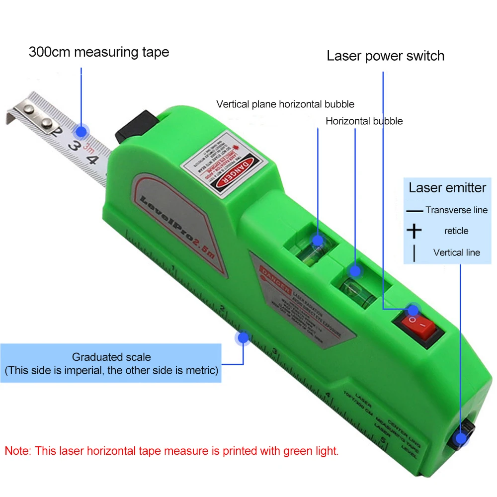 Multipurpose Level Laser Horizon Vertical Measure Tape Horizontal Ruler 4 in 1 Infrared Laser Level Cross Line laser tape