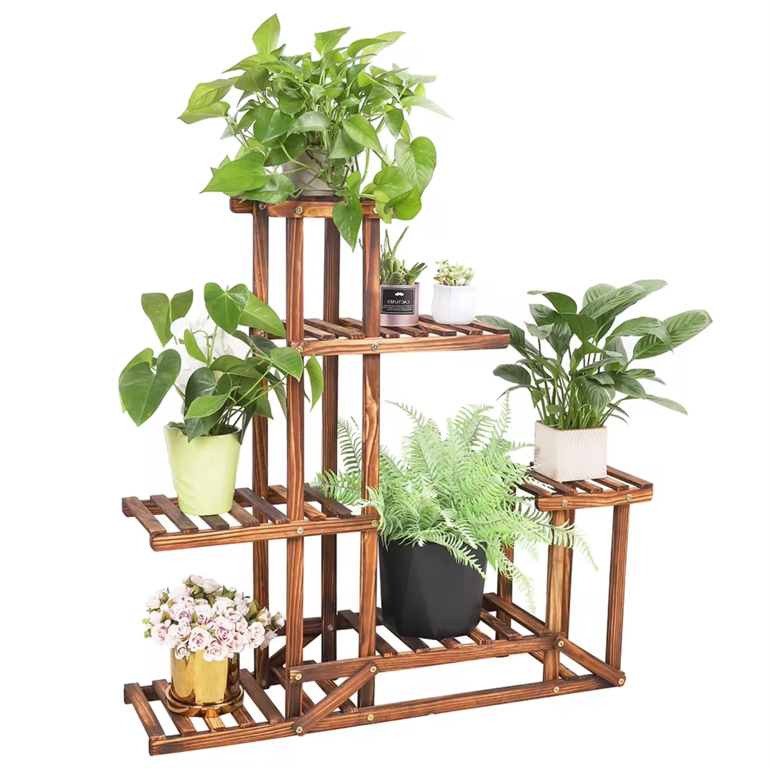 6 Tiered Wood Plant Flower Stand Shelf Planter Pots Shelves Rack Holder Display  Multiple Plants Indoor Outdoor Garden Patio