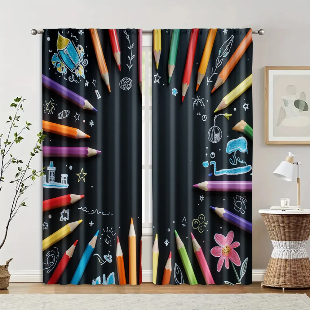 2pcs, Curtain Cloth School First Day Machine Washable Fabric (without rod) Gifts Use for Living Room, Bedroom, Home Decor