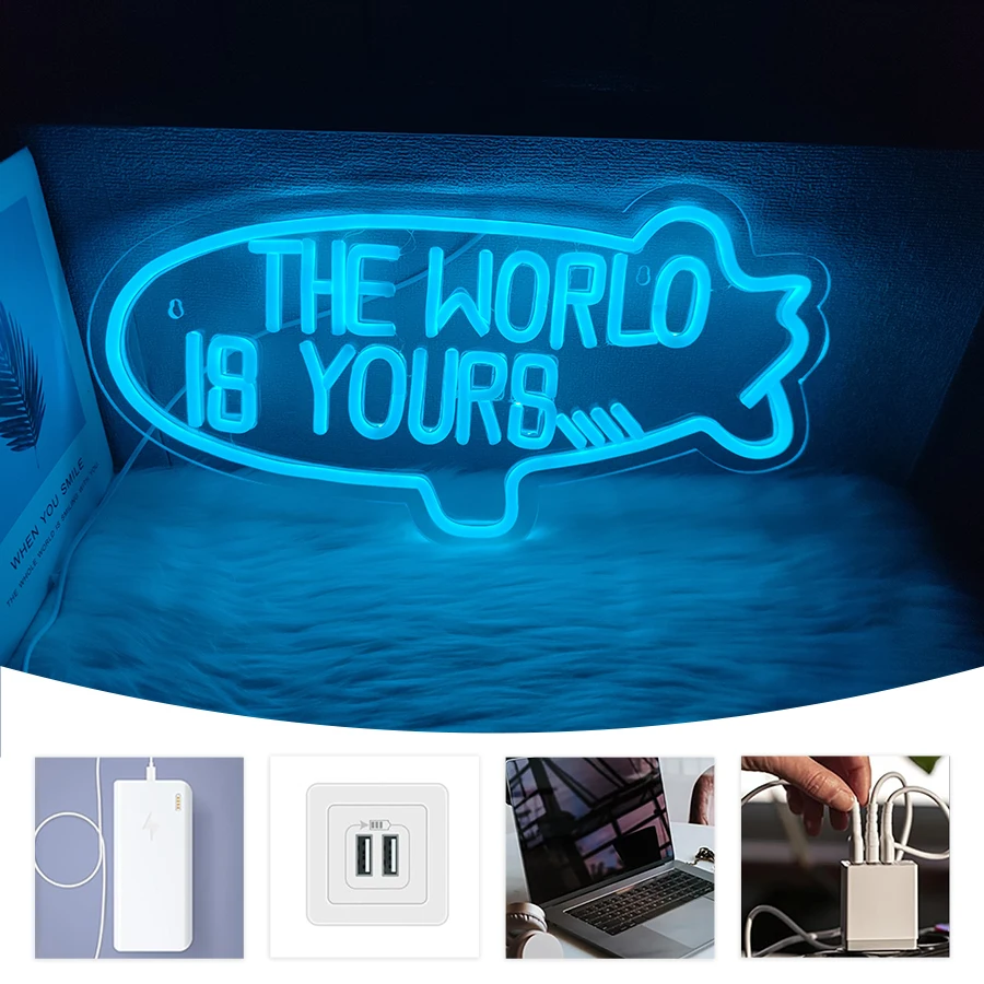 The World Is Your Neon Sign, Airship Led Icon Light, Plug And Play, Bedroom, Game Room, Man Cave, Family Bar, Wedding Wall Decor - view 4