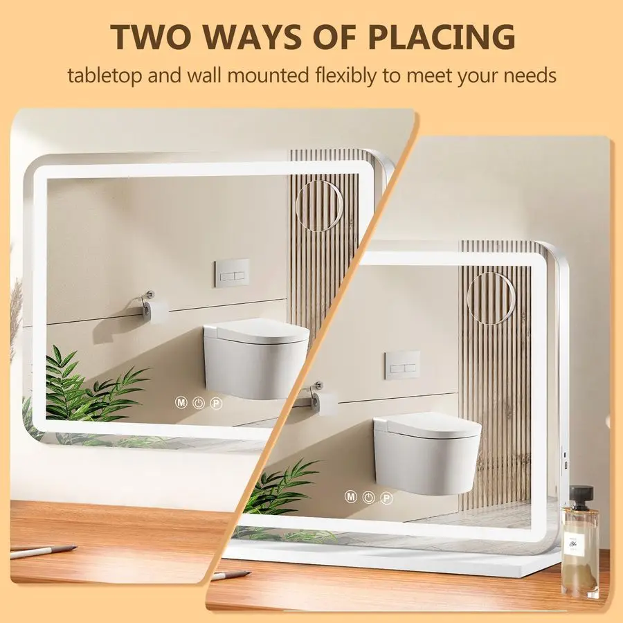 مرآة زينة مع أضواء، مرآة مكياج LED، مرآة مكياج مضاءة مع 3 أضواء قابلة للتعتيم، تحكم ذكي بشاشة تعمل باللمس، Al #5