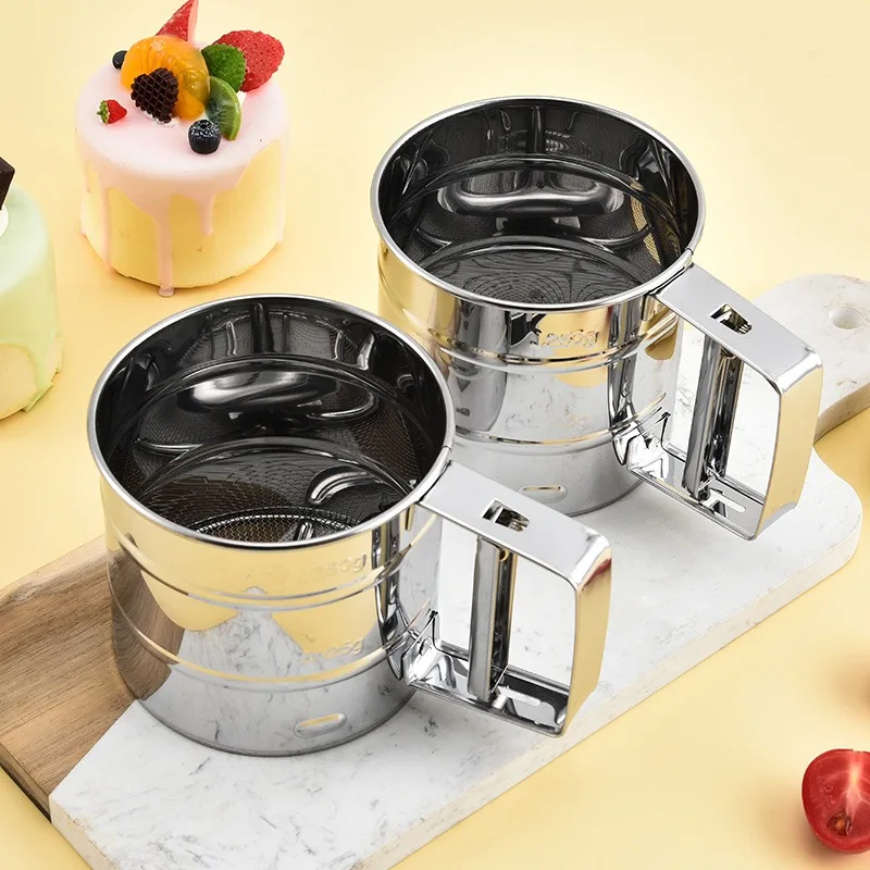 1PC Stainless Steel Flour Sifter Sieve with Hand Press Fine Mesh for Baking Powder Sugar Kitchen Baking Tools