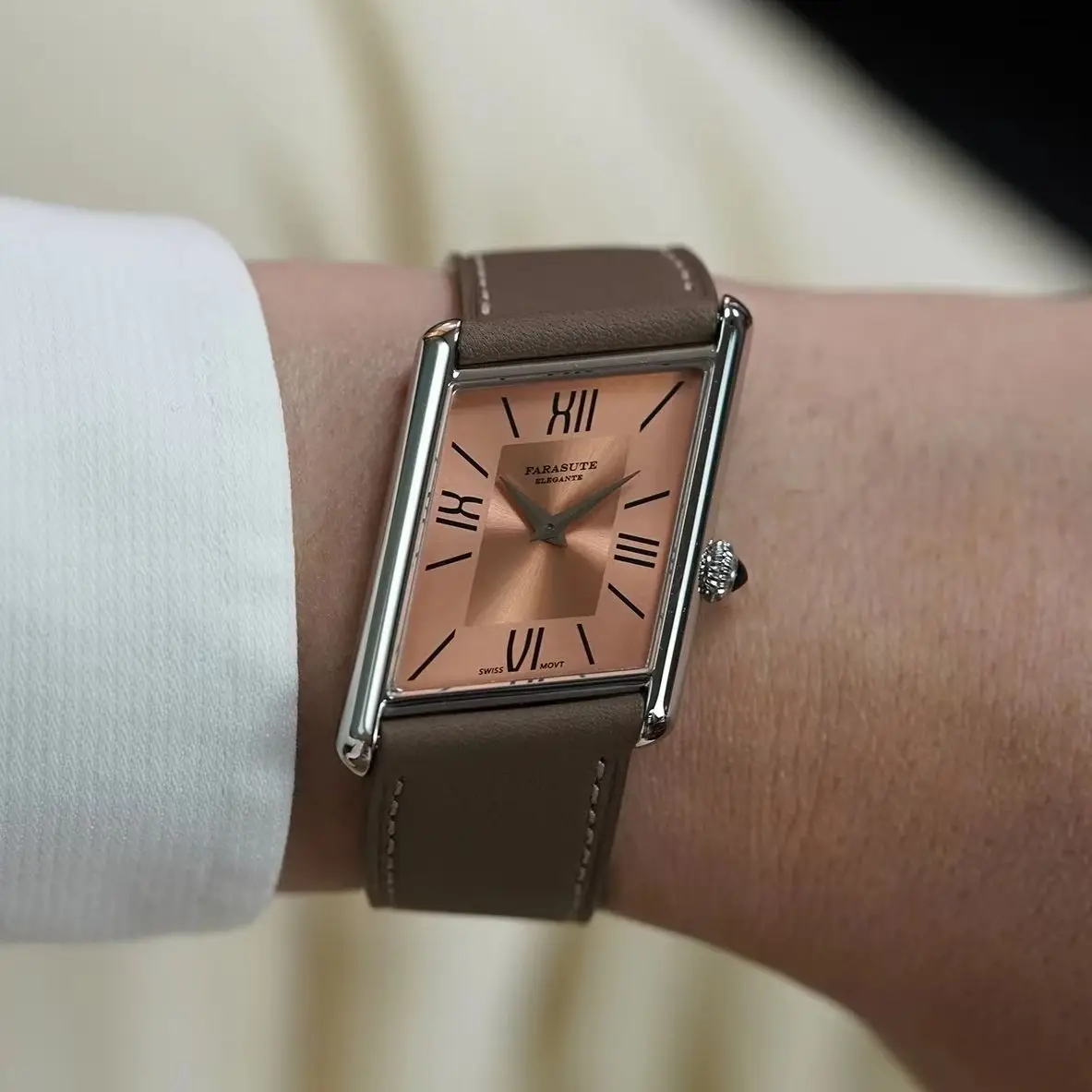 

FARASUTE Men Quartz Watch Vintage 27.2mm Parallelogram Case Wristwatch Sapphire Mirror 30m Waterproof