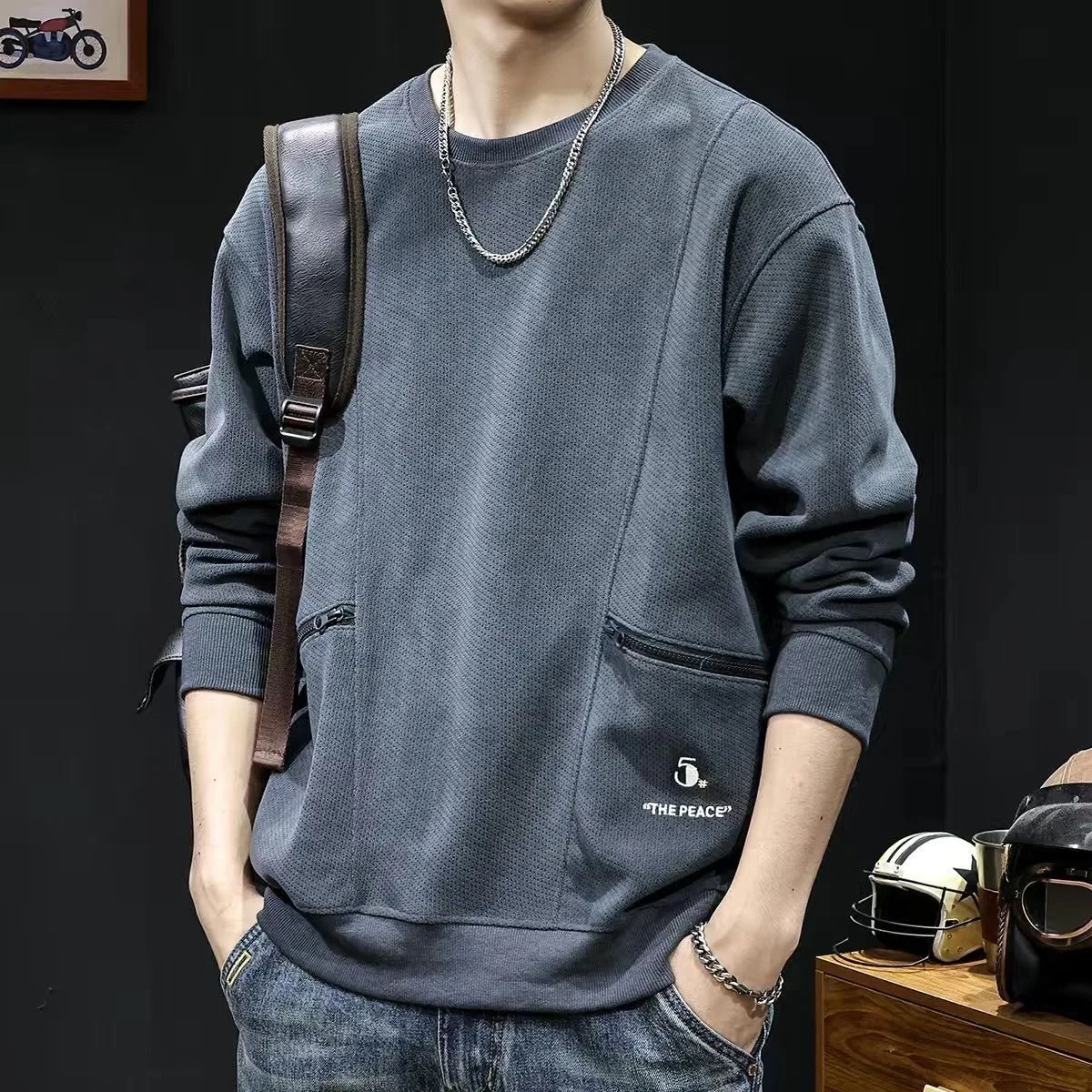 

Осень и весна, новый модный тренд, однотонный американский винтажный свитшот, мужской повседневный свободный спортивный топ больших размеров, высококачественный топ