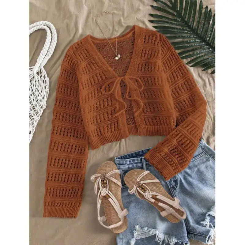 

Новое осеннее трикотажное женское однотонное длинное све, ажурное кружевное трикотажное платье с воротником Nine Points Sve Coolmax Fiber