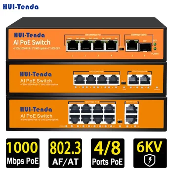 Huitenda-フルPoEギガビットスイッチ,IPカメラ用RJ45ネットワークスイッチ,ワイヤレス,100 mbps,1000mbps,内蔵電源,65w,120w,4ポート,8ポート