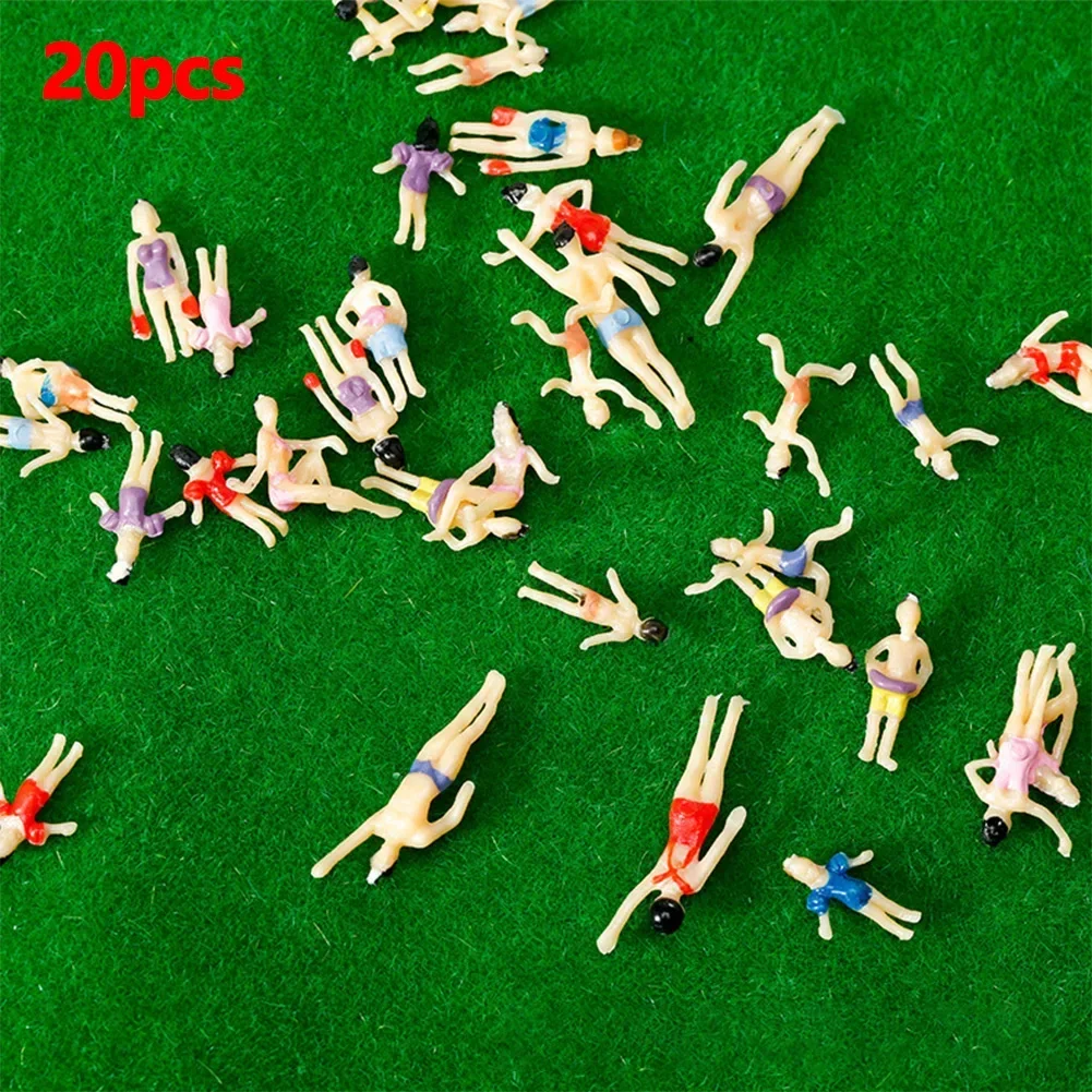 20pcs Plastic Assorted 1:150 Painted Model Beach Sea Swimming People Figures Model Train Layout Landscape Toys