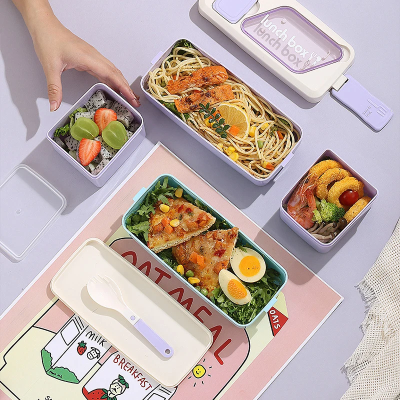 Portable Bento Box, 2-layers Sealed Insulated Microwaveable Lunch Box, Food Storage Tableware Outdoor Home Kitchen