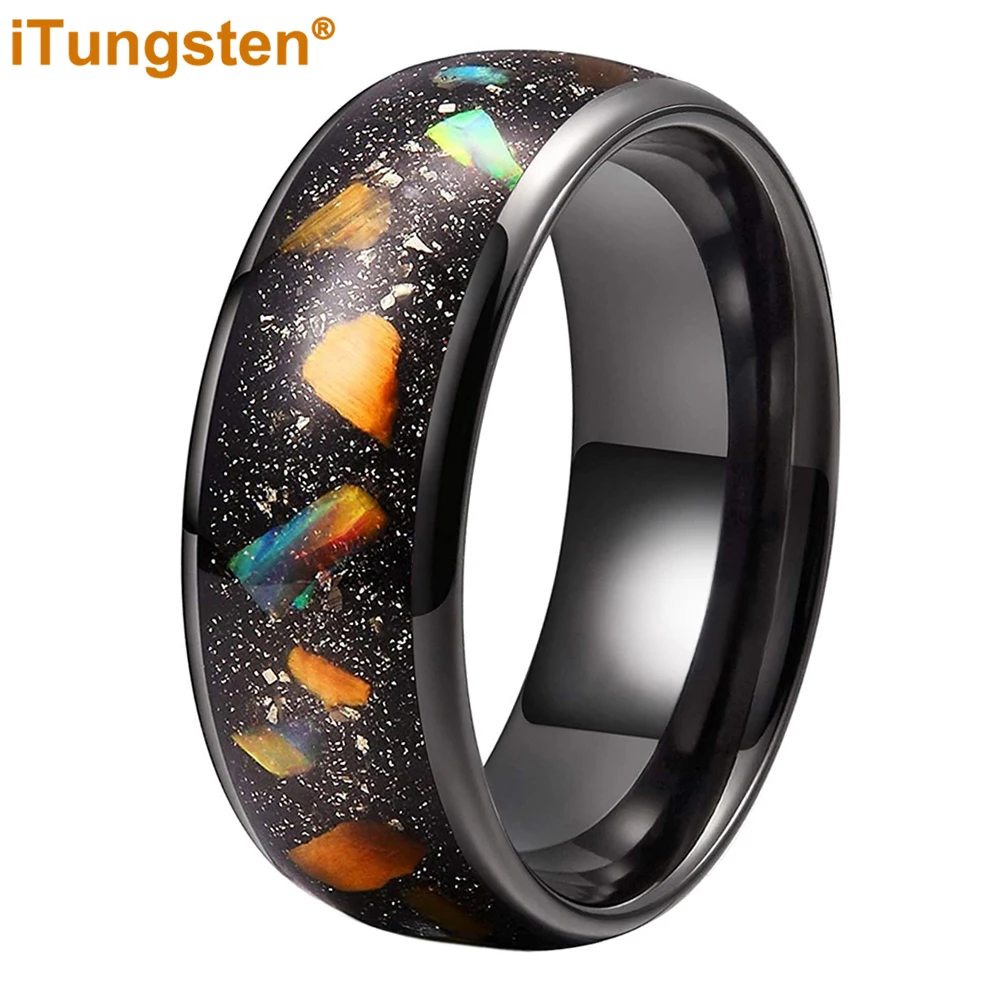 

iTungsten 8mm New Opal Ring Cool Wedding Band For Men Women Fashion Tunsten Jewelry Domed Polished Comfort Fit