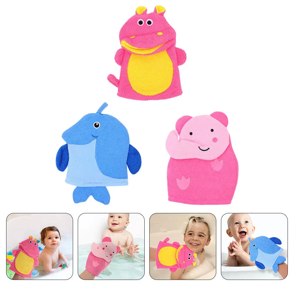 

3Pcs Kids Bath Scrubber Mittens Cartoon Design Premium Exfoliating Shower Gloves for Body Foaming Skin Cleaning Reusable Bath