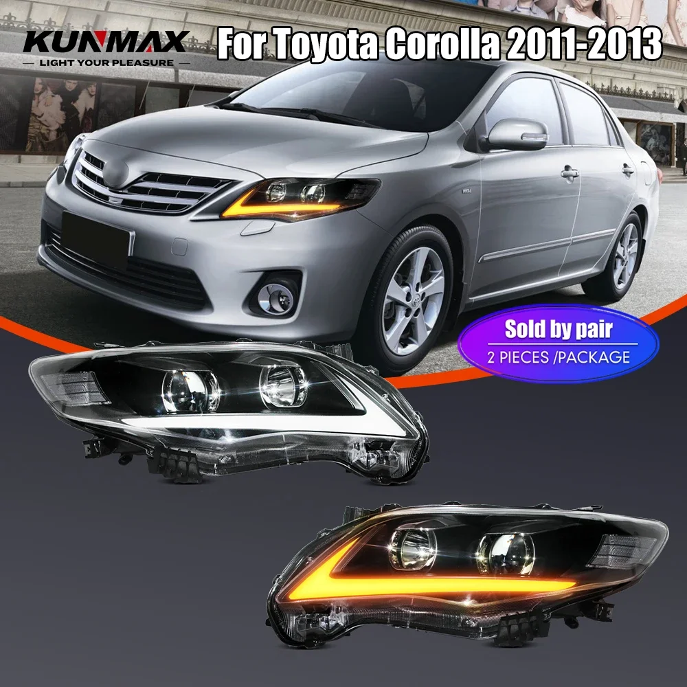 Coppia di fari per auto a LED per Toyota Corolla 2011-2013 Lampada frontale anteriore DRL Indicatori di direzione Fari Plug and Play