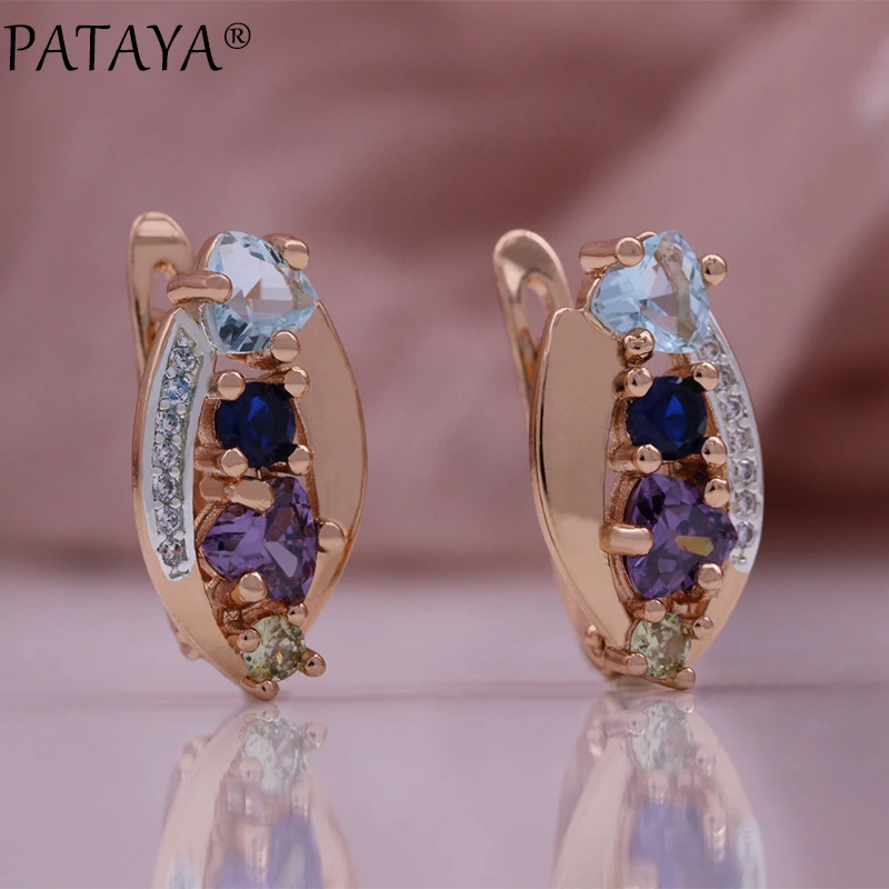 PATAYA Quality Trend Bride Wedding Earring Ring Sets Luxury 585 Rose Gold Color Natural Zircon Women\'s Fine Jewelry Set Gift