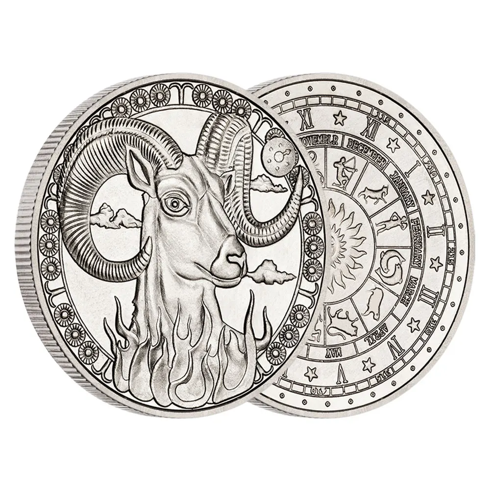 برج الحمل تنقش العتيقة الفضة مطلي عملة تذكارية 12 علامة زودياك شارة معدنية عملات للأصدقاء