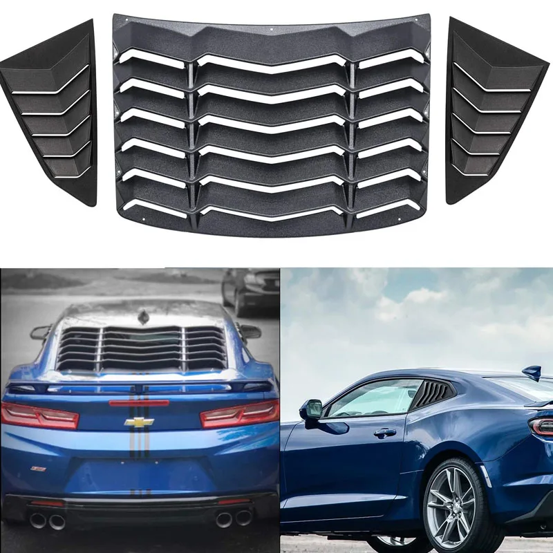 

Rear & Side Window Louvers for Chevrolet Chevy Camaro 2016 - 2022 ABS Sun Shade Windshield Cover Matte Black in GT Lambo Style