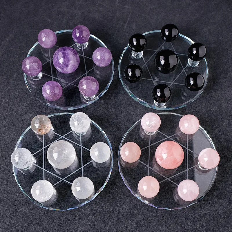 Natural White Purple Pink Crystal Ball. Seven-star Array Obsidian Rough Stone Polished Decorative Piece. Home Decoration Handicr