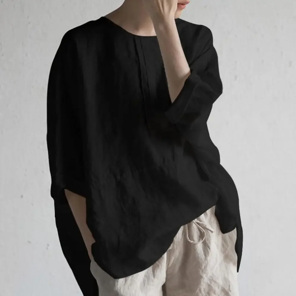 Pullover oversize da donna O-Collo di media lunghezza con orlo diviso sul retro Camicia estiva Camicetta pullover a mezza manica tinta unita Abbigliamento femminile