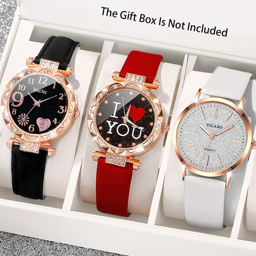 3pcs elegant and gorgeous women's round dial quartz watch multi style combination set, suitable for daily wear and holiday gifts