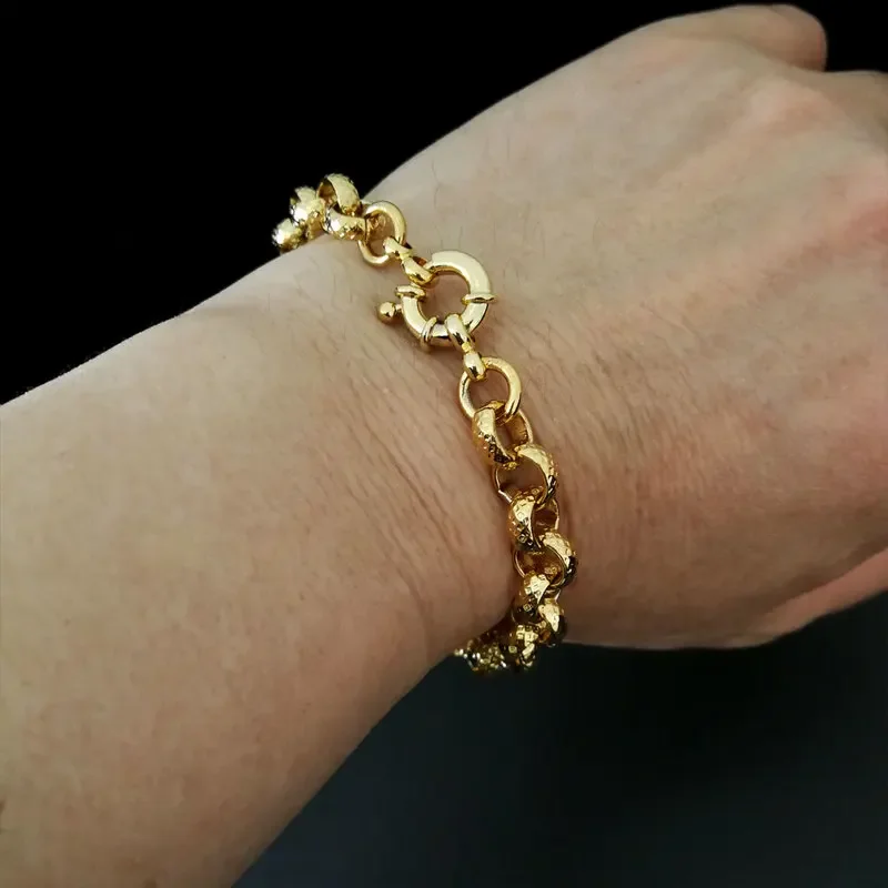 Gold Color Belcher Bolt ring Link Men Women Solid Bracelet Jewllery in 18-24cm Length