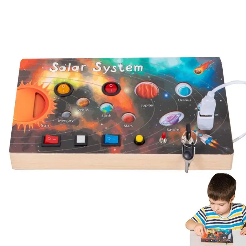 Solar System Toys Montessori wooden Busy Boards Outer Space Toy Puzzle Toy parent child Interactive game Sensory Toy for kids