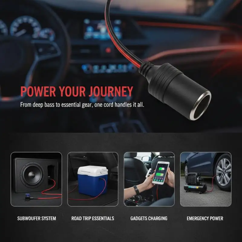 Car Cigarette Lighter Charger Cable Female Socket 1Pcs Medium 32V Overcurrent Protection for Motorcycle Outdoor Power Accessory