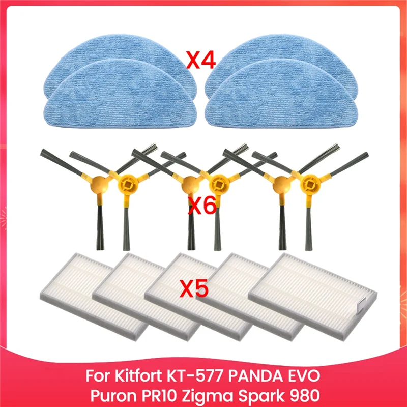 프로모션! Kitfort КТ-577 PANDA EVO Puron PR10 Zigma Spark 980 액세서리 키트 효율적인 청소 사이드 브러시 필터 걸레 천