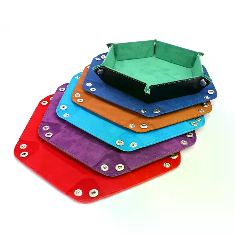 

High Quality Foldable Dice Tray Box PU Leather Folding Hexagon Coin Square Tray Dice Game