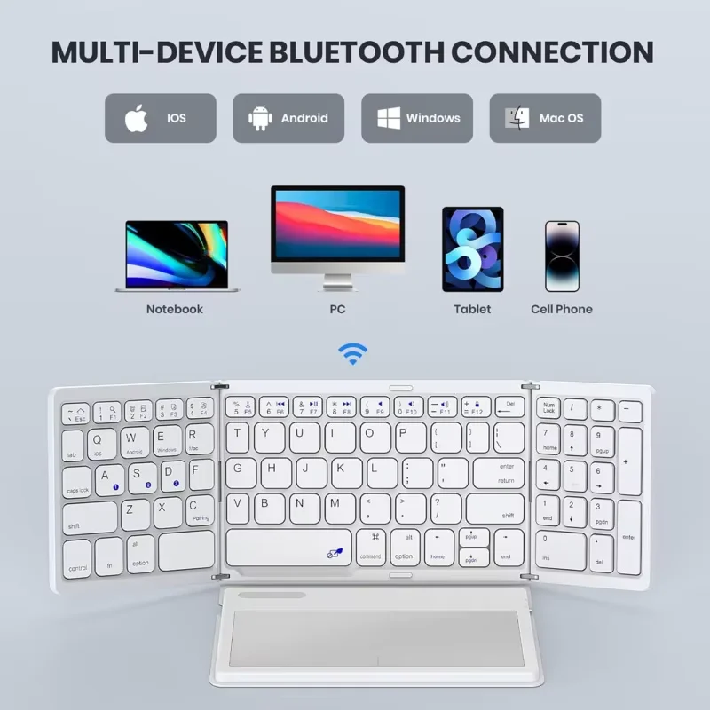 Portable Foldable Bluetooth Keyboard with Extra Large Touchpad Wireless Travel Pocket-Sized Keyboard for iOS And Windows