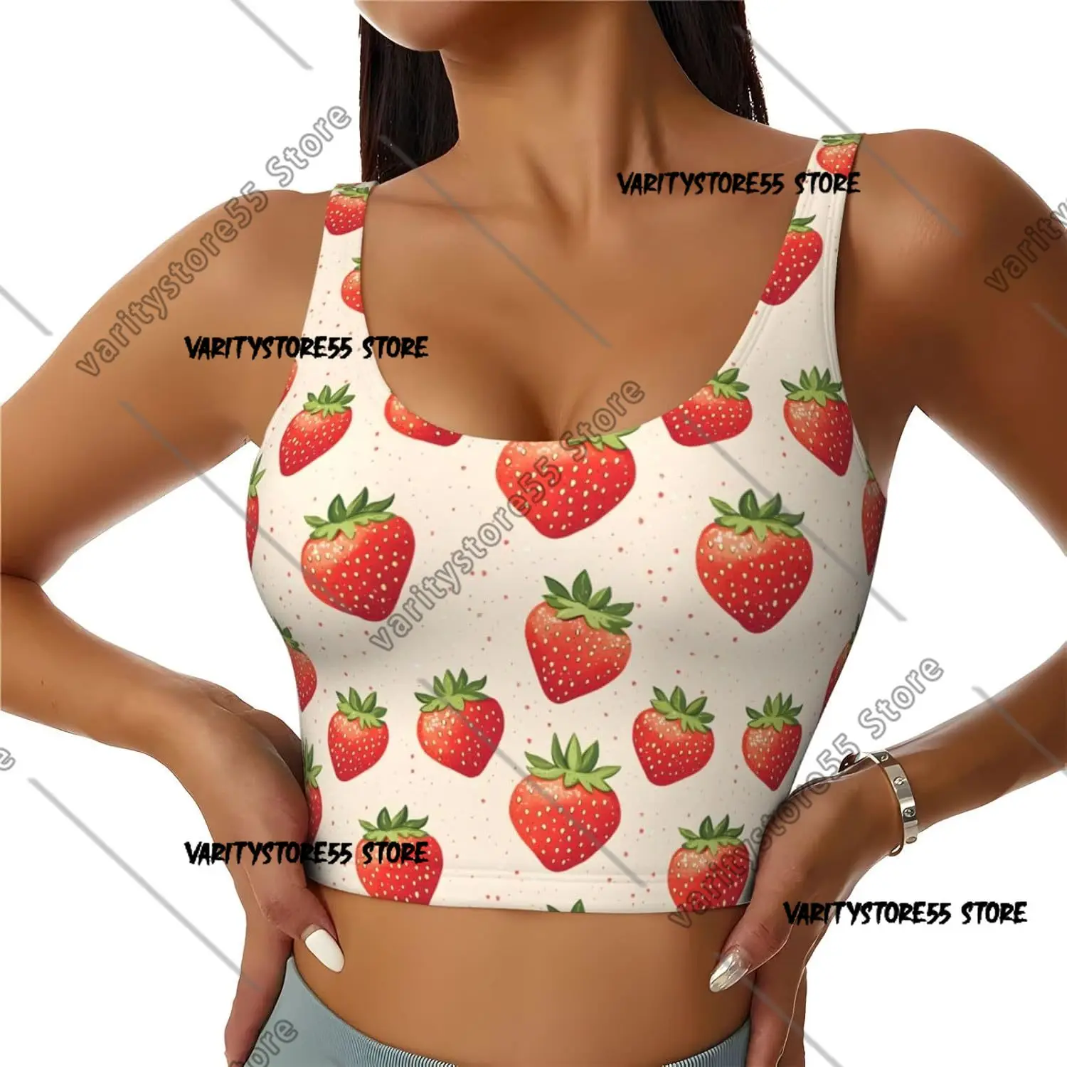 Sports Bras for Women High Support Bright Strawberry Print Running Athletic Workout Crop Tank Top