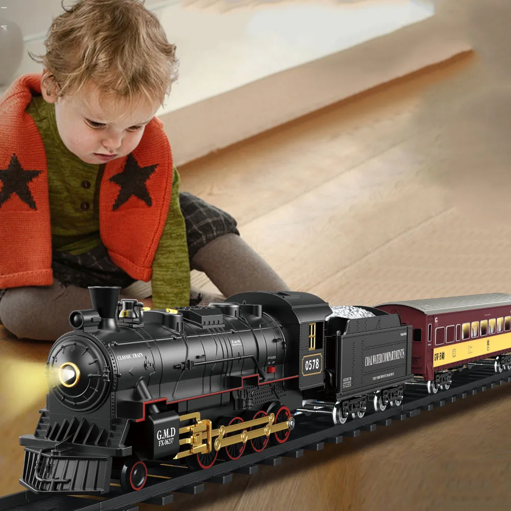 RC Train Toys Simulation Train Remote Control Retro Steam Electric Stepless Speed Control Remote Smoking Train Children\'s Toys