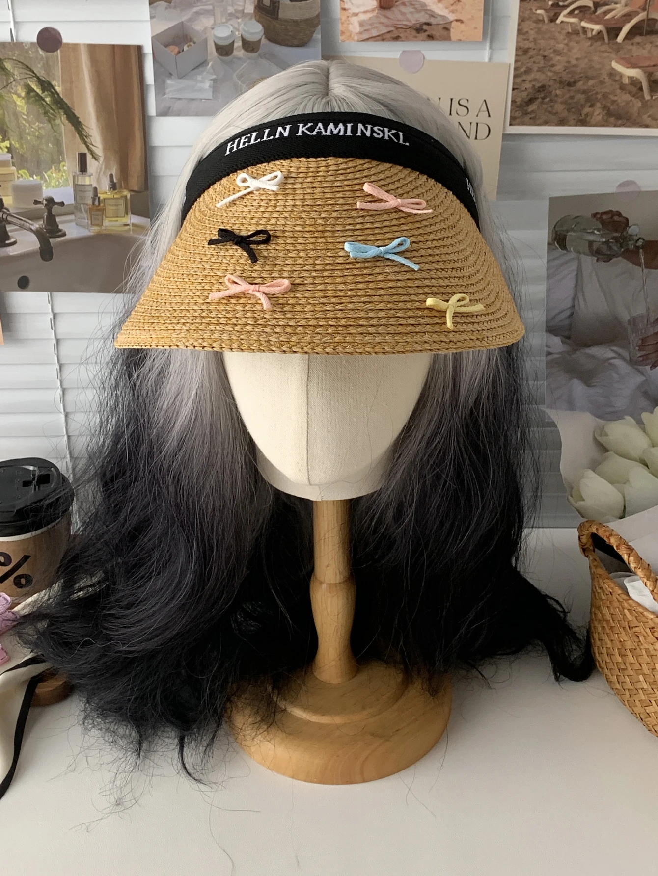 الصيف الملونة القوس فارغة أفضل قبعة الفتيات عقال نمط في الهواء الطلق كبيرة حافة القش قبعة الشمس عطلة نمط قبعة الشمس