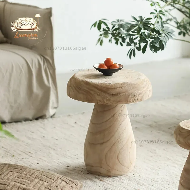 Wabi-sabi wind mushroom stool sofa side few solid wood paulownia wood retro living room floor ornament mini small coffee = view 3