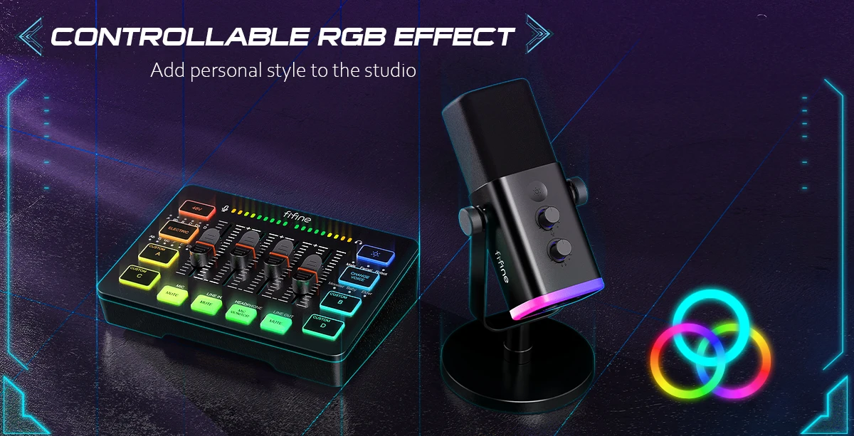 FIFINE Kit de Podcast todo en uno con mezclador de Audio RGB