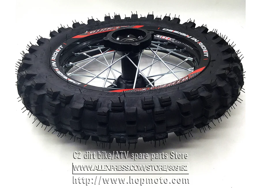 80/100-12 Tyres 1.85 x 12inch Rear Rims Wheel Steel Hub Black Wheels 32 spoke 12mm 15mm axle hole for dirt pit bike Kayo Apollo