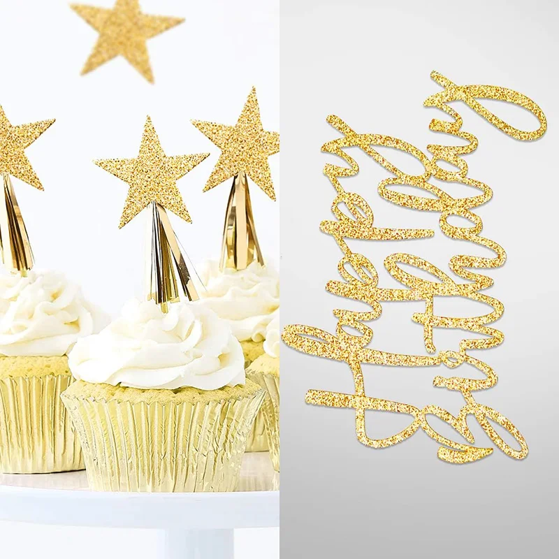 Blue Cake Topper for Men and Women, Happy Birthday Cake Decor, Stars and Heart, Boys and Girls, 2 Sets