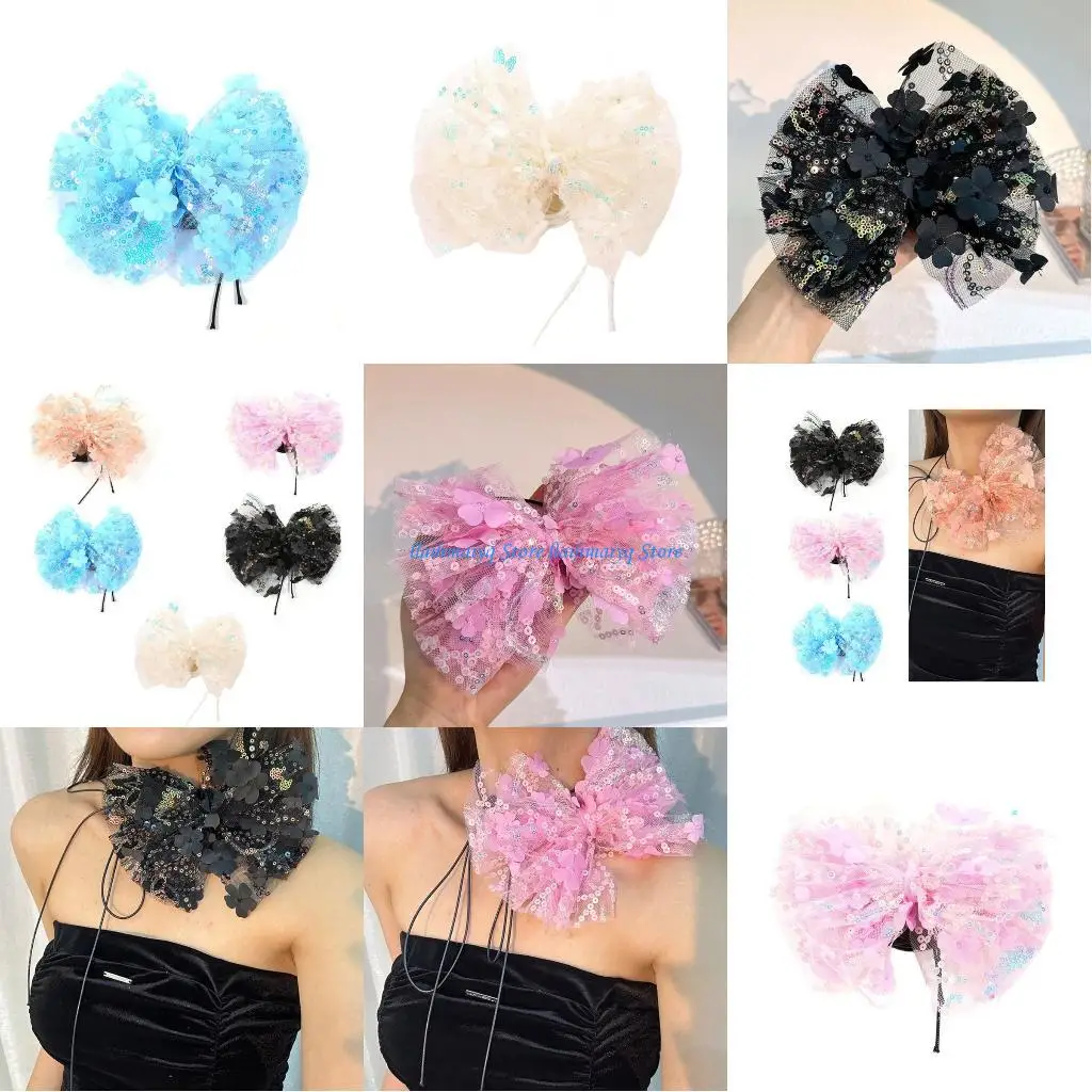 

573B Fashion Trend Niche Lace Bowknot Floral Pendant Collarbone Chain Temperament Simple Adjustable Thin Rope Necklace