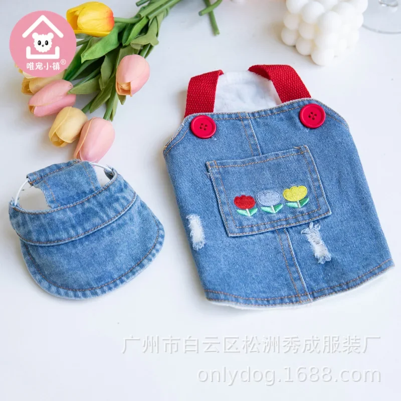 Denim Skirt Plush Pet Dog Clothes Flower for Dogs Clothing Cat Small Print Cute Autumn Winter Blue Fashion Boy Girl Chihuahua