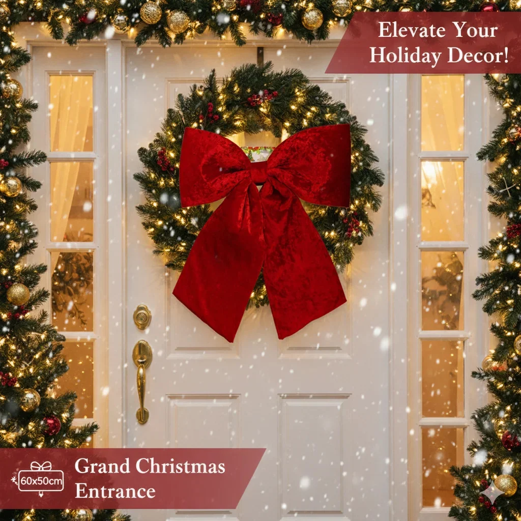 

Velvet Christmas Tree Topper Bow 60cm Red Decorative Hanging Ornament For Holiday Party Home Decor Or Large Indoor Tree Display