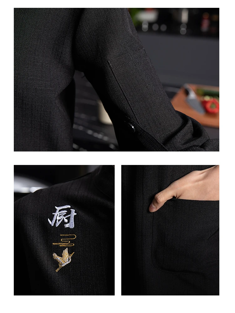 호텔 긴팔 작업복, 전문 요리사 통기성 블라우스, 작업복, 주방 티셔츠 유니폼, 요리 재킷, 가을