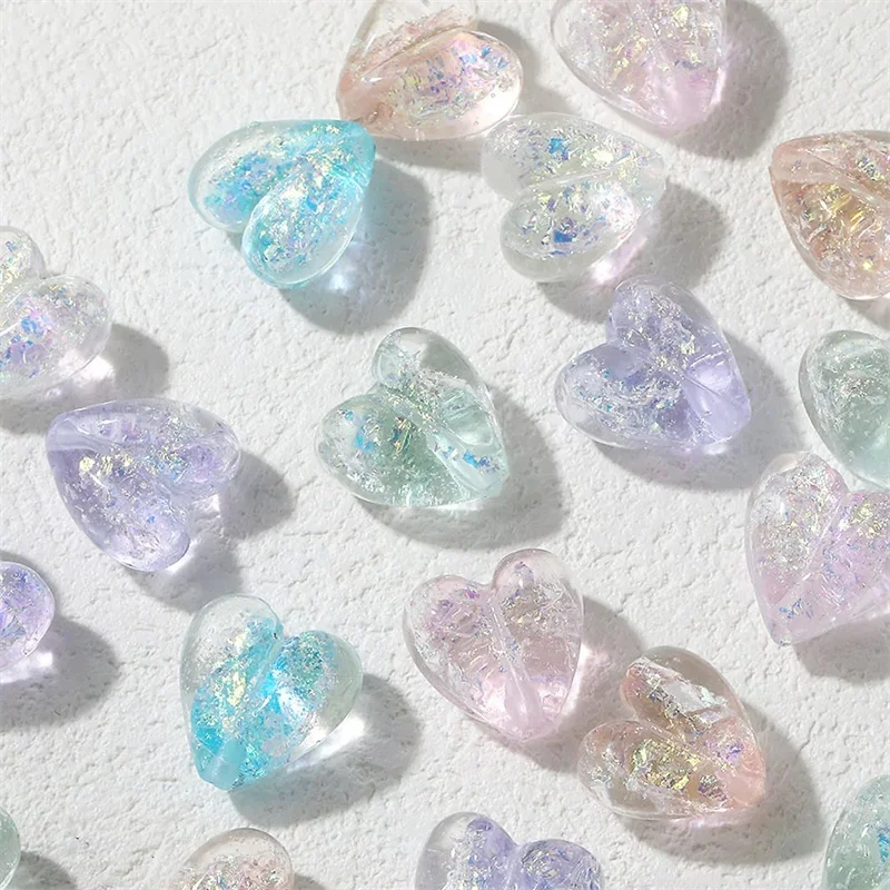 

2025 New style 30pcs/lot Fine flash effect cartoon hearts shape glass straight hole beads diy jewelry garment accessory