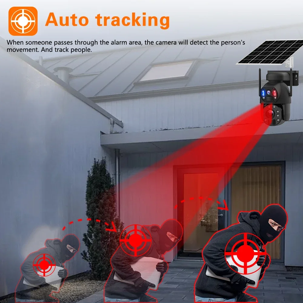 4K 8MP 20X PTZ Zoom 4G Solar Powerd Two-Way Audio Camera Dual Lens Dual Screen Human Detection Outdoor 10W Solar Panel WIFI CCTV