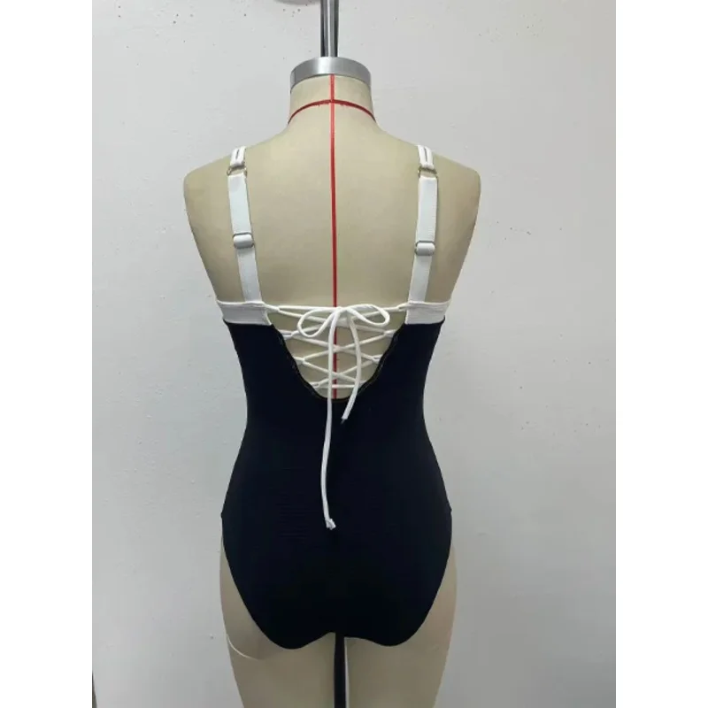 Traje de baño de una pieza acanalado para mujer, traje de baño con correa ajustable y Control de barriga, traje de baño de bloque de Color 2025
