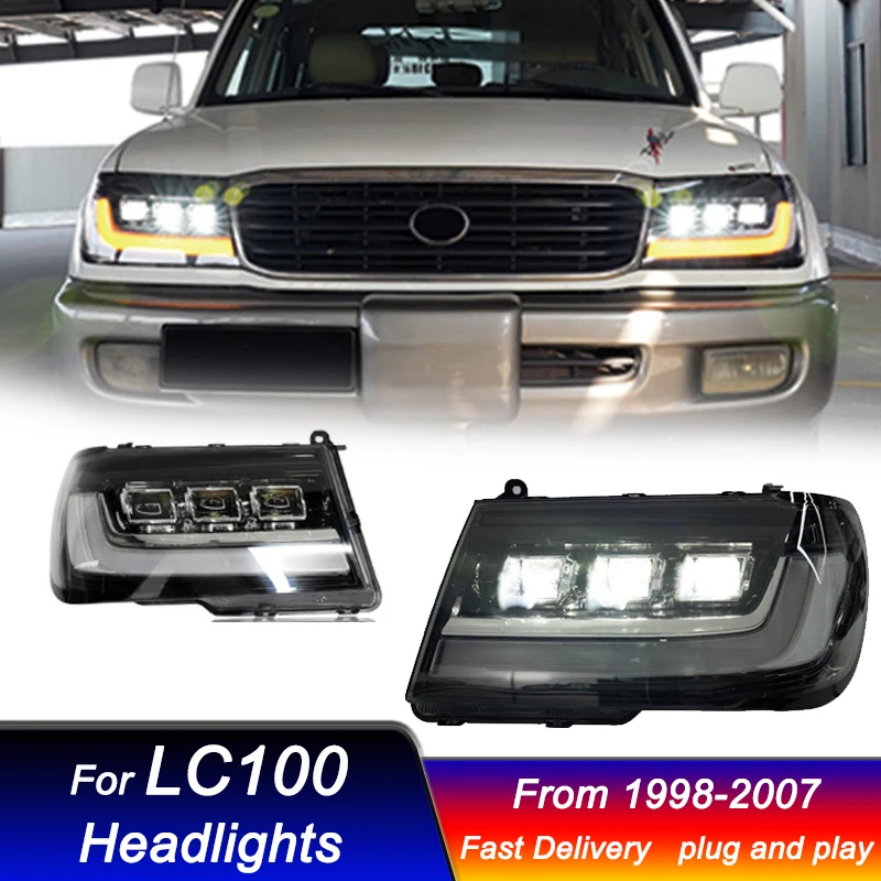 

Фары для Toyota Land Cruiser LC100 98-07, новый стиль, полностью светодиодные DRL, улучшенные динамические сигнальные лампы DRL, передний световой блок в сборе