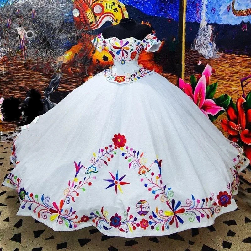 

Мексиканские платья Quinceanera для девочек с вышивкой Charro, корсет на шнуровке, Vestido De 15 Anos, милые платья для выпускного вечера 16 лет