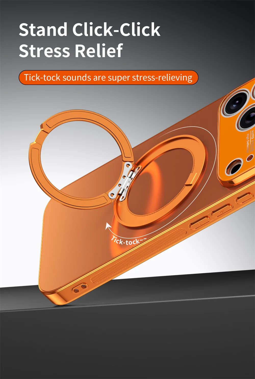 Magnetischer Ring, drehbarer, zusammenklappbarer Ständer, Handyhülle für iPhone 18 Pro Max, 17, 16, 15, 14, 13, mit Objektivschutz, einfarbige Hülle. – Detail 8