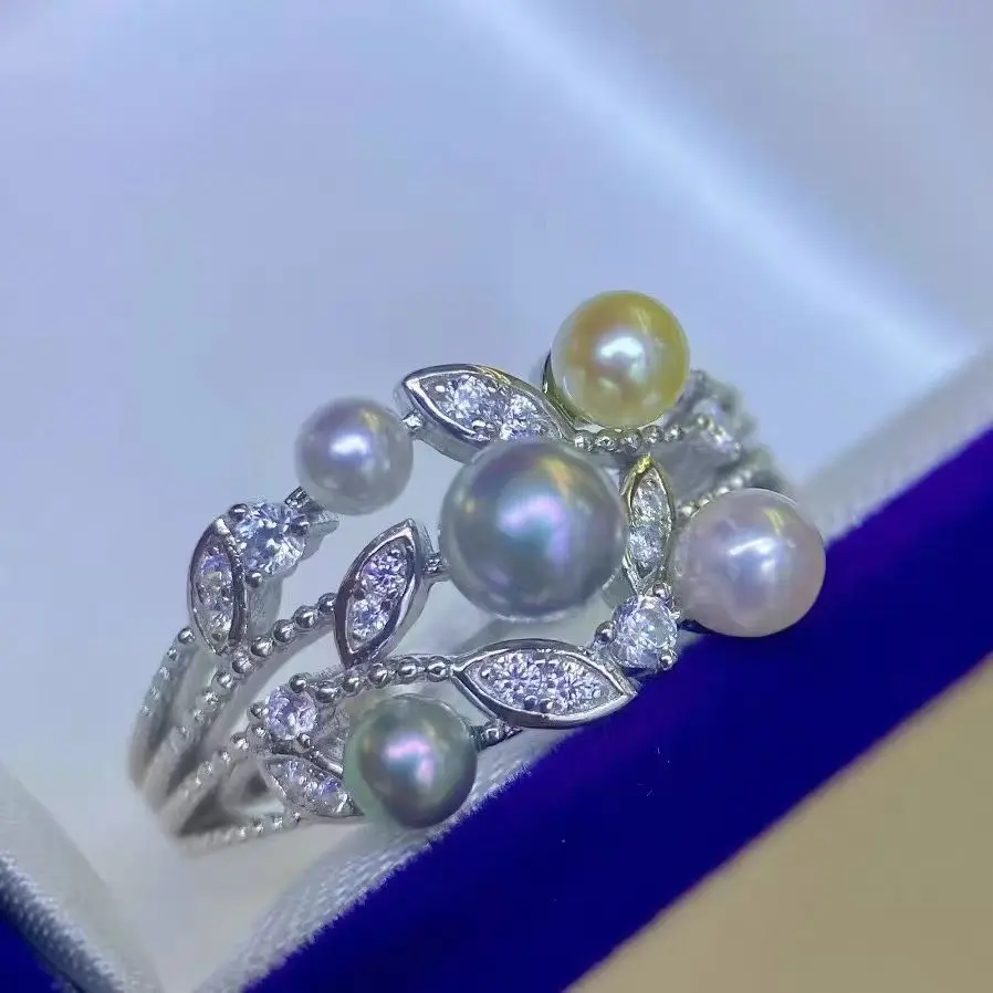 S925 Sterling Silver Adjustable Finger Ring Mountings Base Setting Findings Jewelry Components for 5-7mm Pearls 3pcs/lot