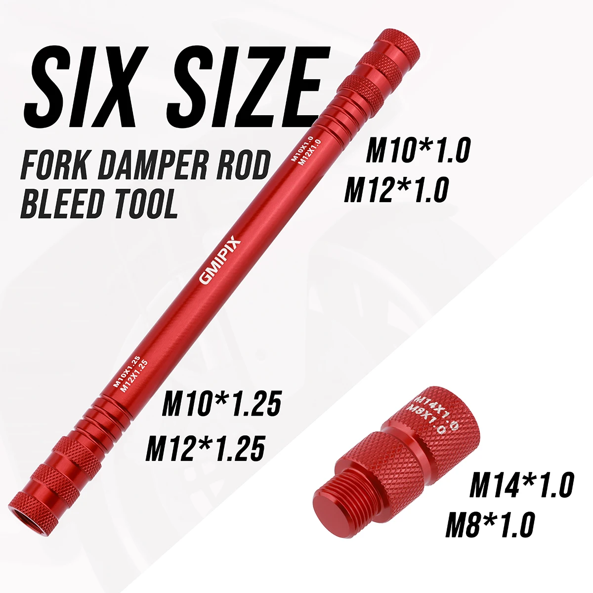 GMIPIX 6 in 1 Fork Damper Rod Bleed Tool M10 x 1.0/1.25 M12 x 1.0/1.25 M8 x 1.0 M14 x 1.0 Motorcycle Fork Bleed Repair Tool